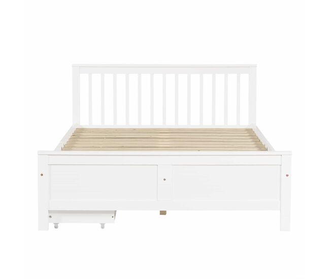 Cama de casal em madeira 140x200cm - com gavetas de arrumação, estrutura em pinho - blanc