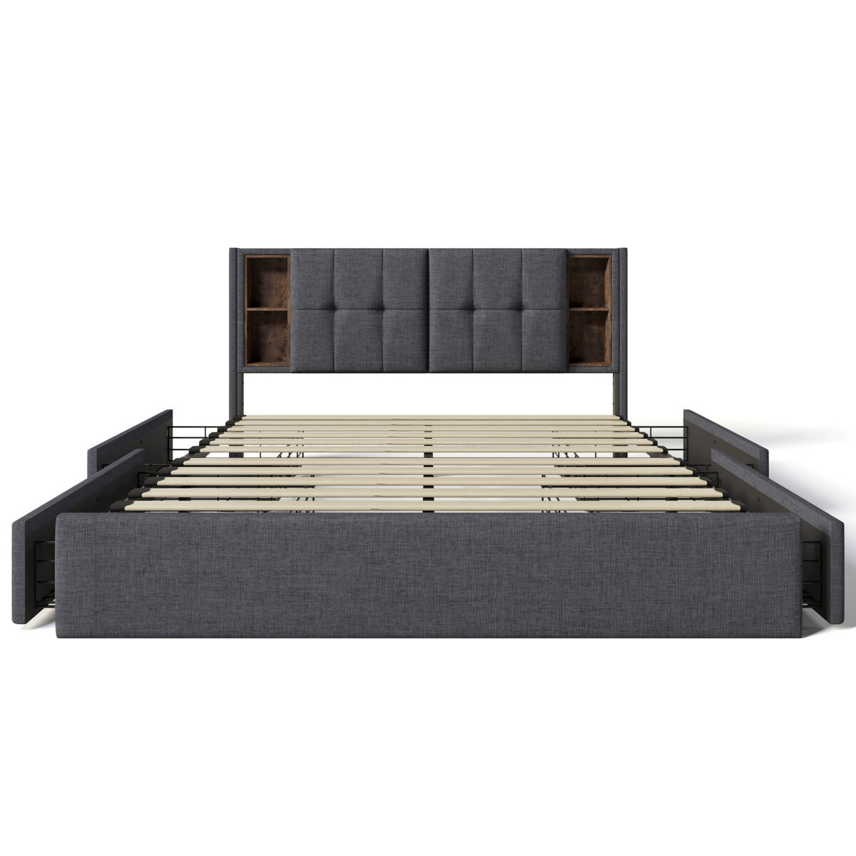 Cama de casal 160x200 cm - com carregamento sem fios usb c e 4 gavetas - cinza linho