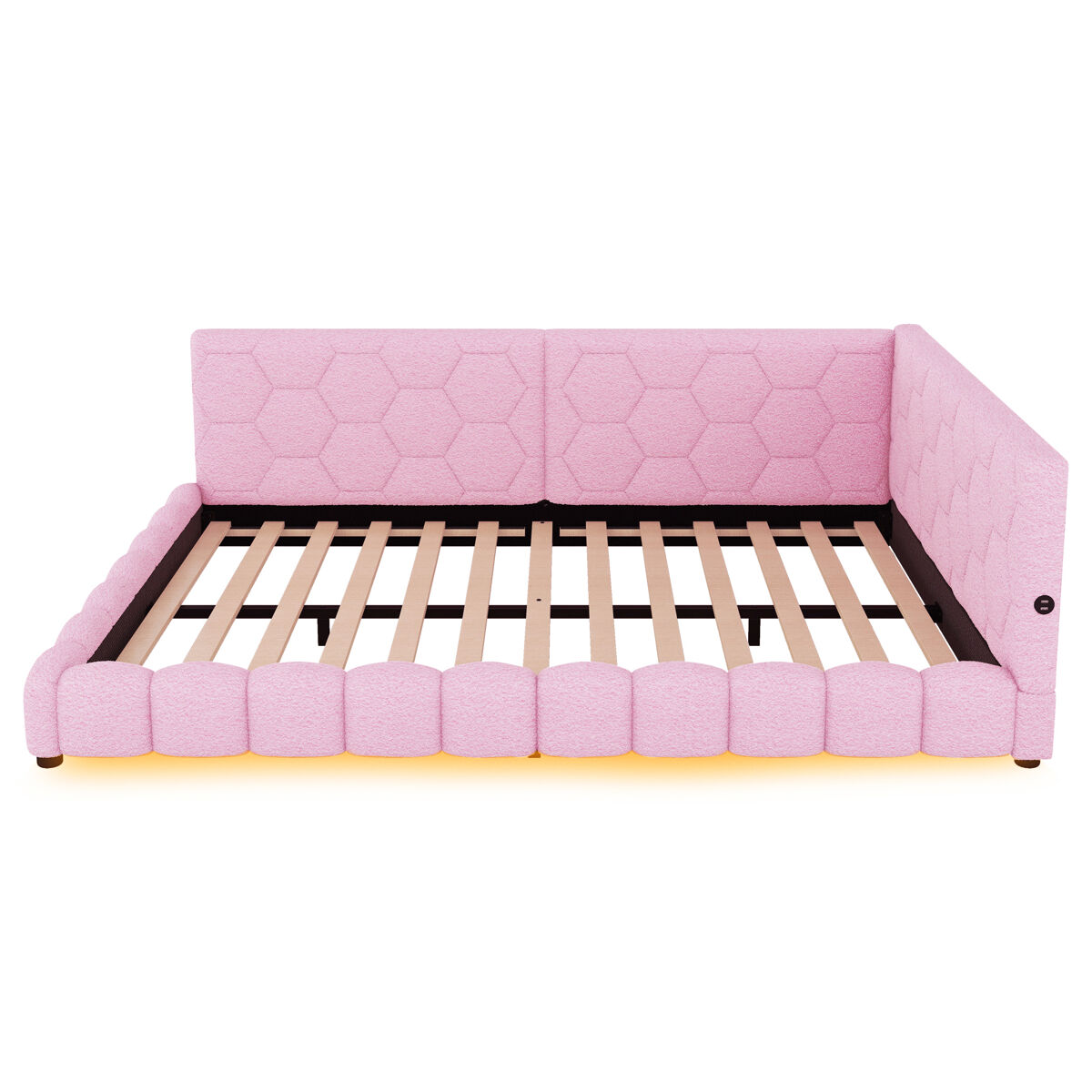 Sofá-cama de veludo 140x200 cm - com led e porta usb - rosa