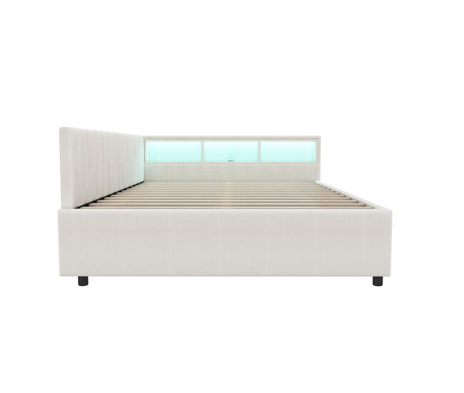 Cama de dia 140x200 cm - sofá-cama, prateleira na cama, usb + tipo c, controlo remoto para luz led ambiente, cama com duas gavetas, cama com estrado (