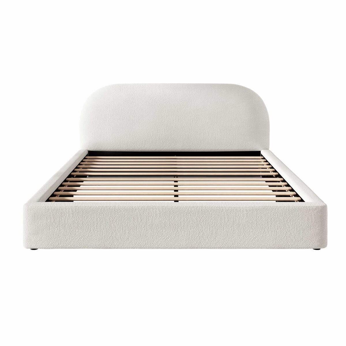 Cama de casal estofada 180x200 cm - com base de lâminas, cabeceira acolchoada - bege bouclé