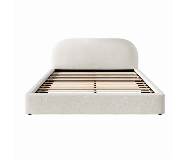 Cama de casal estofada 180x200 cm - com base de lâminas, cabeceira acolchoada - bege bouclé