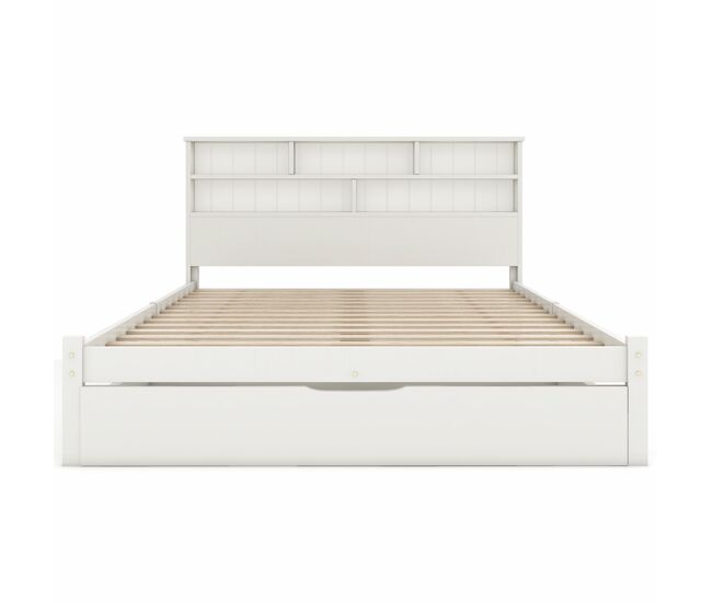 Cama de casal 140x200 cm - com gavetas e estrado, estante para jovens e adultos - branco