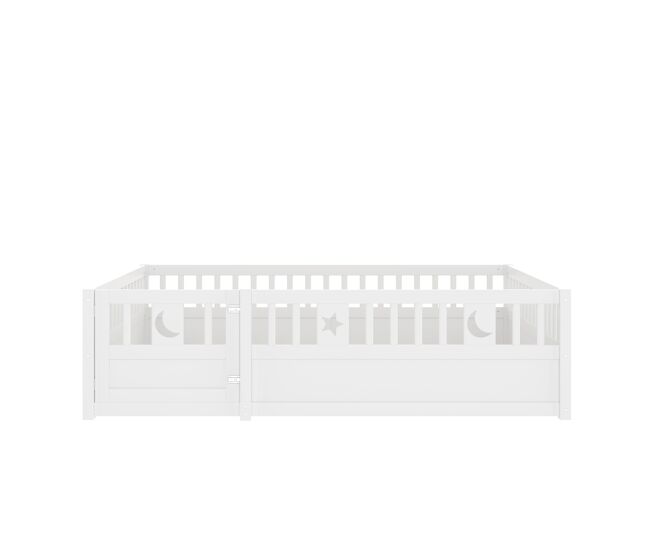 Cama painel, 140 x 190 cm - cama infantil com grade, decoração de estrelas e lua - branco