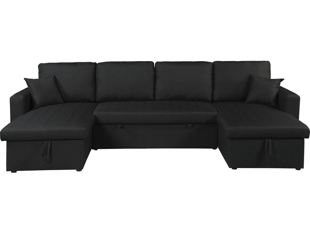 Canapé panoramique convertible en tissu "Alain" - 4 places - Noir
