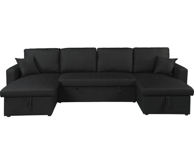Canapé panoramique convertible en tissu "Alain" - 4 places - Noir