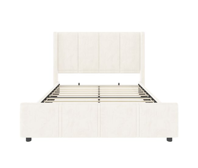 Estrutura de cama 140x200 cm - estilo moderno, cabeceira e pés altos, usb certificado, combinação de ferro e madeira - bege