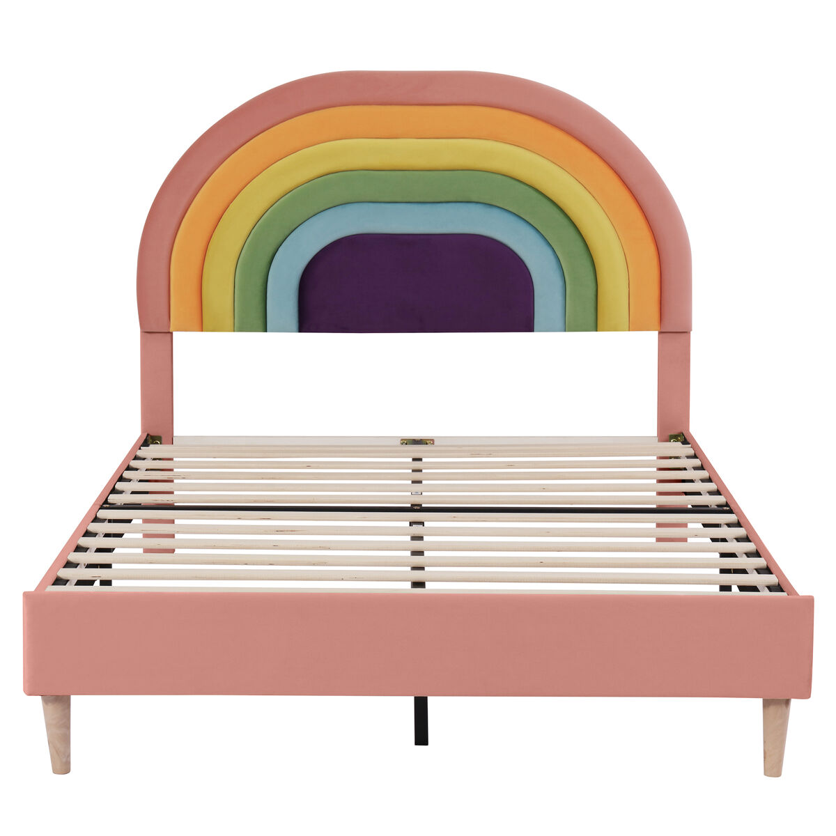 Cama estofada 140x200 - com estrado e cabeceira, juvenil e para adultos, encosto ajustável, veludo - rosa