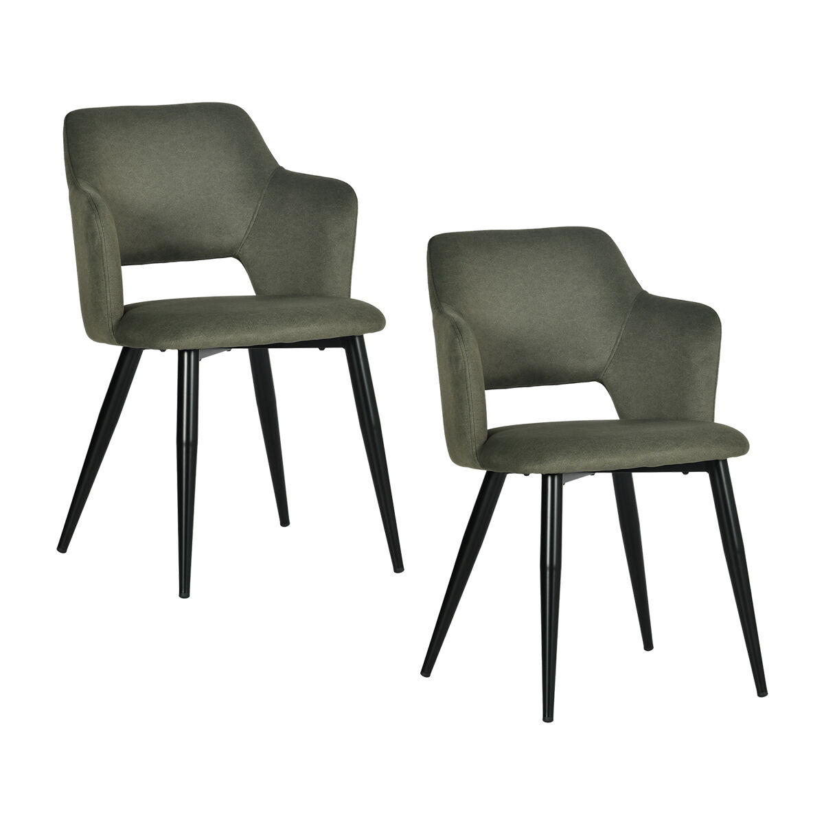 Meubles cosy conjunto de 2 cadeiras de jantar estofadas estilo nórdico, apoios de braços curvos, pés de acier, tecido pet-friendly, verde claro