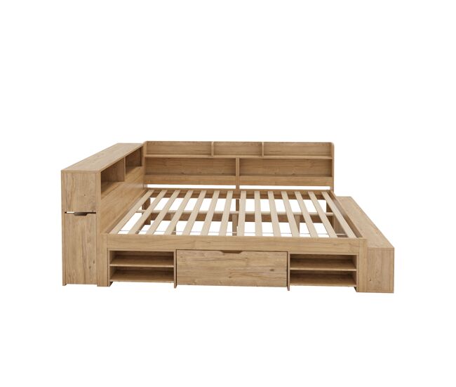 Cama infantil 140x200 cm - multifuncional com mesinha, gavetas, prateleiras e arrumação - natural