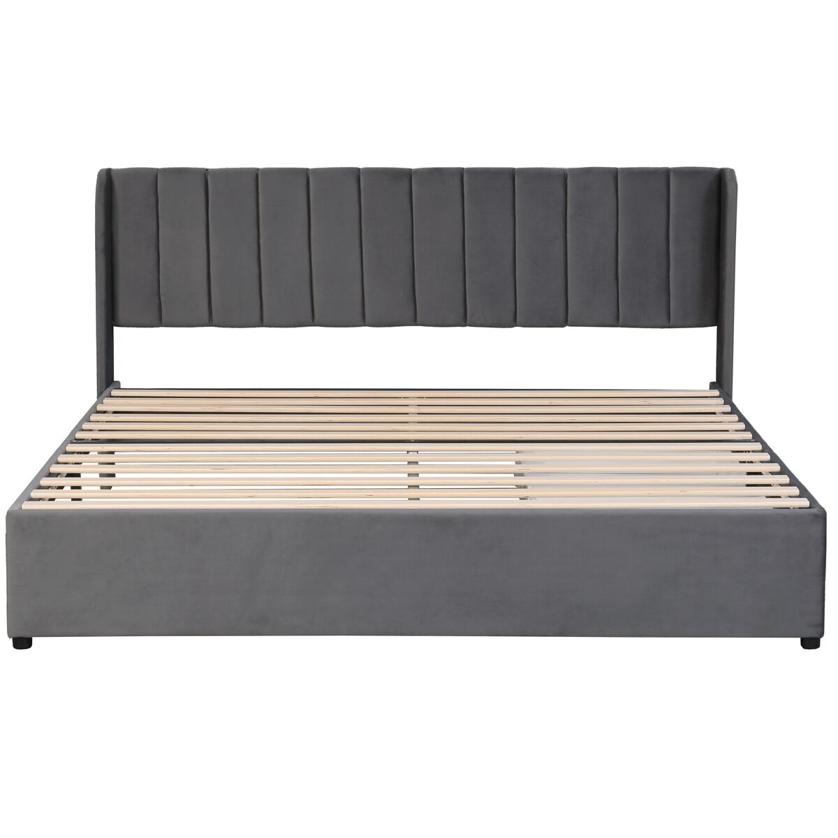 Cama estofada 180x200 cm - com estrado, encosto e 2 gavetas - cinza