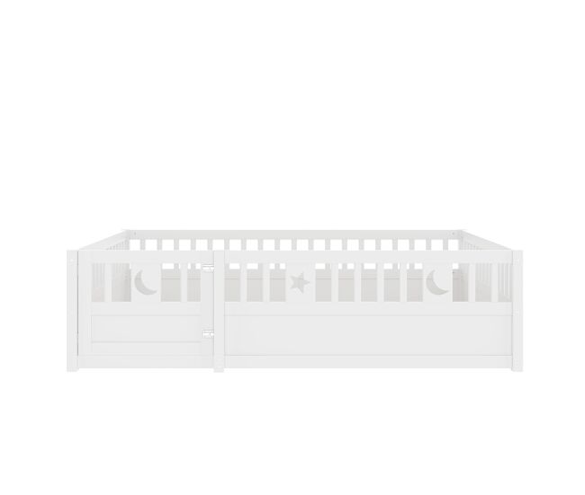Cama infantil 140x190 cm - com grades, decoração de estrelas e lua, sem estrado - branco