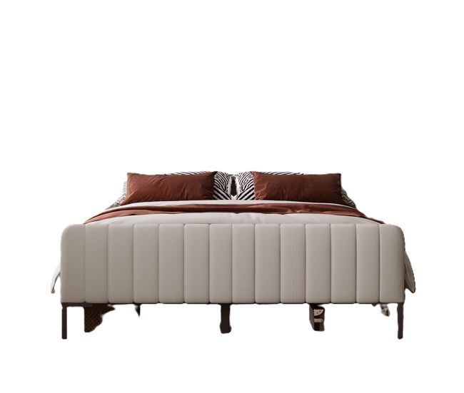 Cama individual estofada 140x200 - com estrado e cabeceira ajustável - cinza-bege