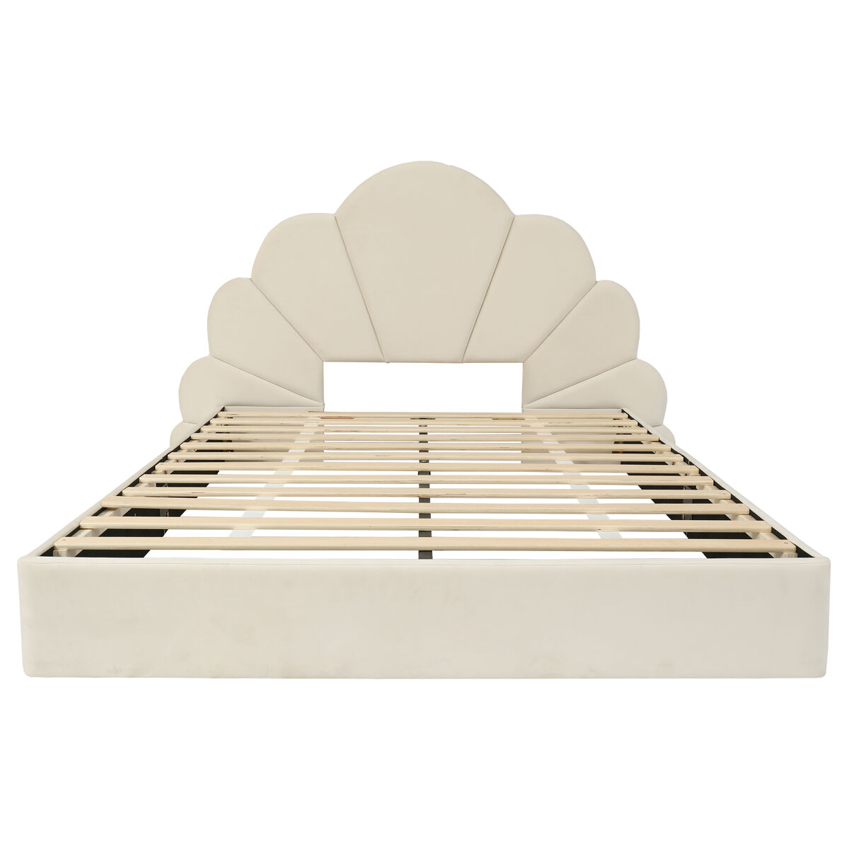 Cama de casal 140x200 - cabeceira com pétalas curvas, estilo moderno e confortável - bege