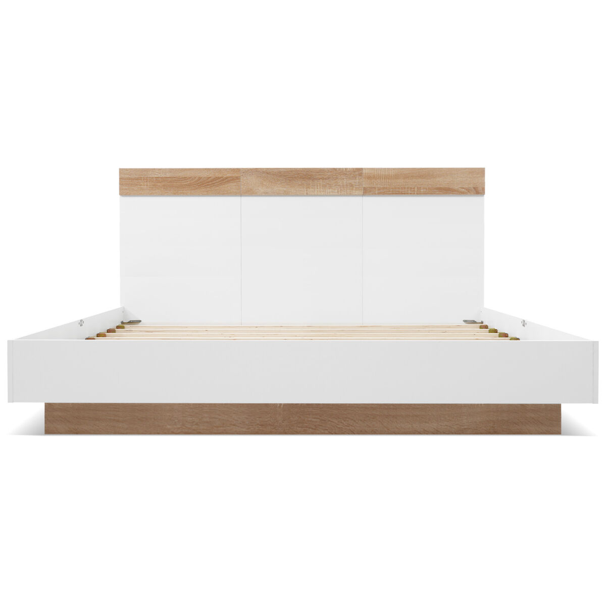 Cama para adultos 160x200cm - cama flutuante com estrado de ripas - estrutura de madeira - branco