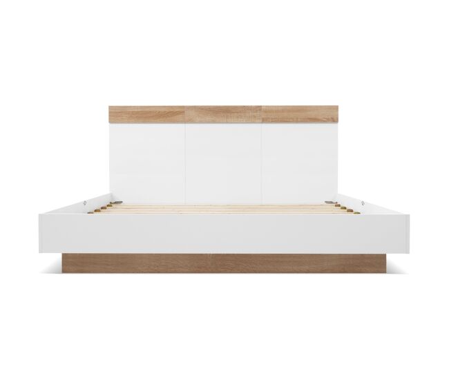 Cama para adultos 160x200cm - cama flutuante com estrado de ripas - estrutura de madeira - branco