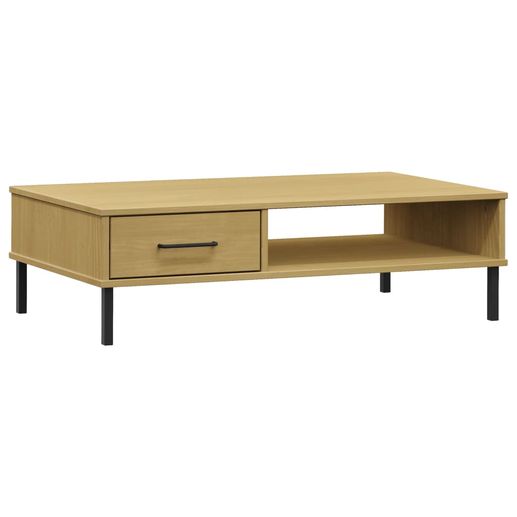 Mesa de centro, mesa baixa, c/ pernas de metal pinho maciço oslo castanho