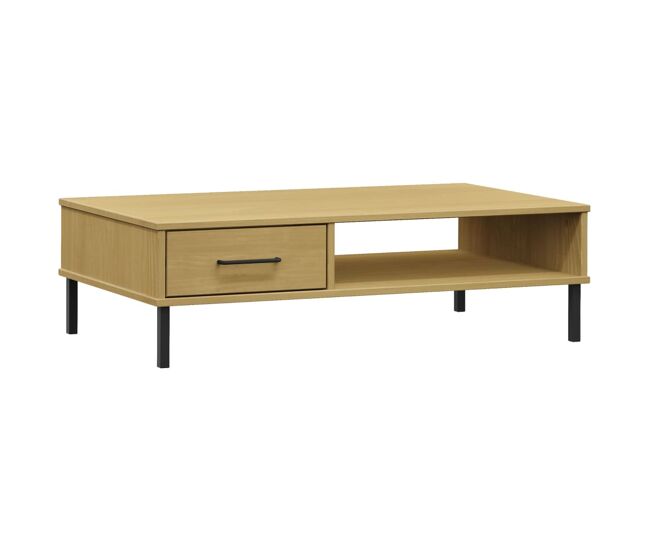 Mesa de centro, mesa baixa, c/ pernas de metal pinho maciço oslo castanho
