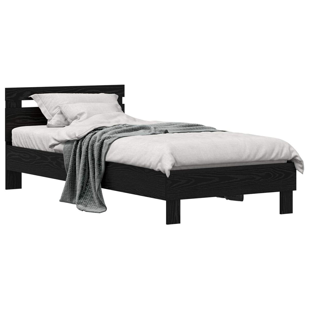 Estrutura de cama de solteiro para adultos com cabeceira carvalho preto 98.5 x 200 cm