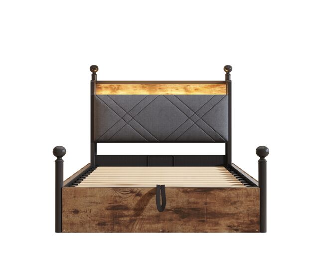 Cama individual multifuncional 90x190 - com armazenamento hidráulico, dossel em ferro forjado, led e portas usb/tipo-c - preta