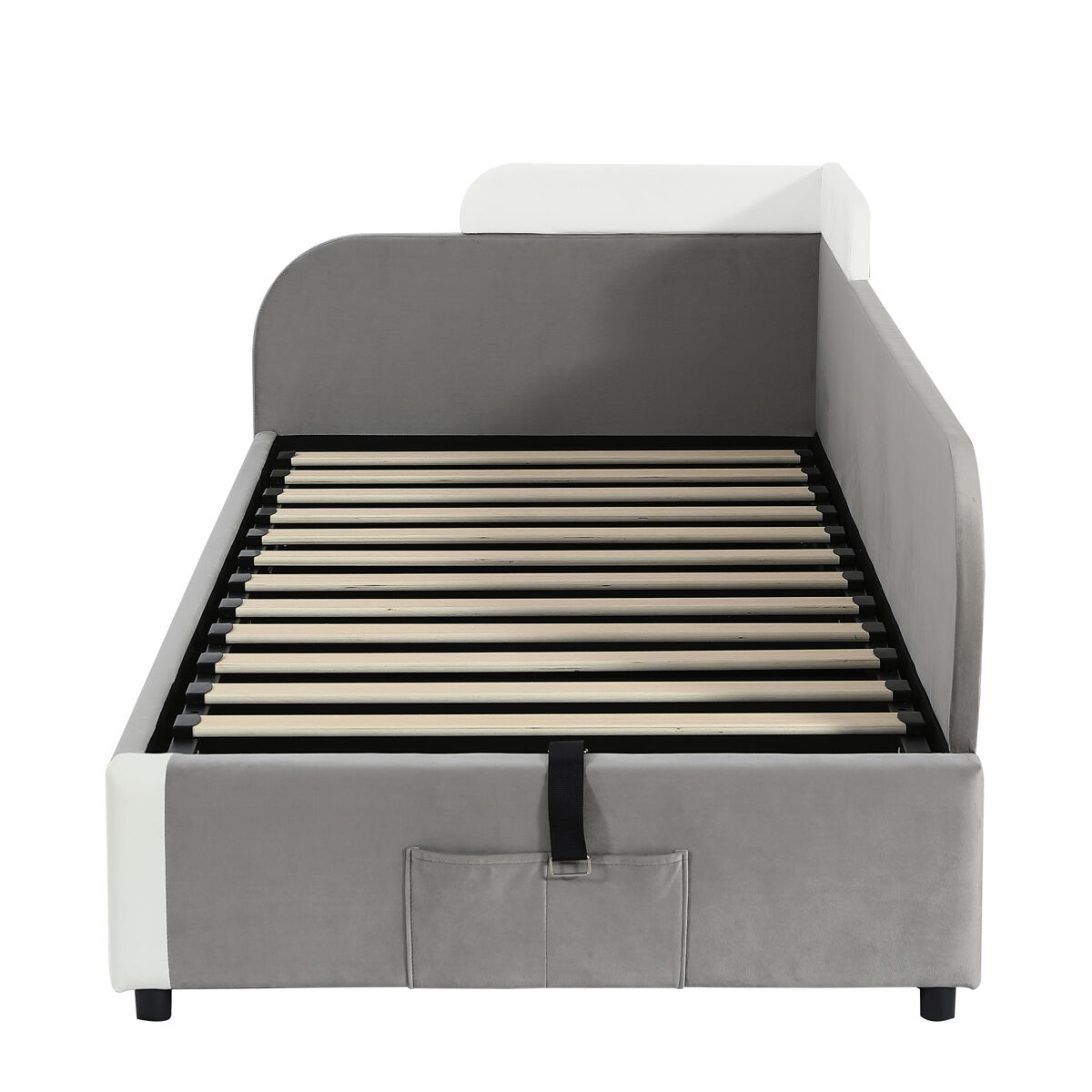 Cama hidráulica 90x200 cm - com arrumação, cerca macia, saco de arrumação - cinza