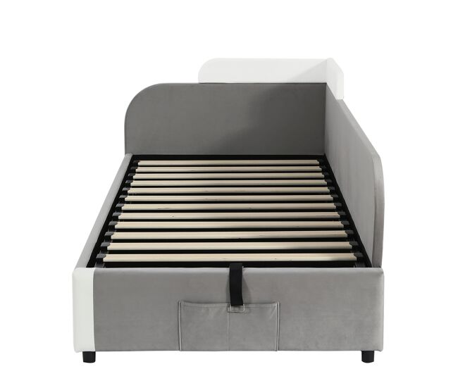 Cama hidráulica 90x200 cm - com arrumação, cerca macia, saco de arrumação - cinza