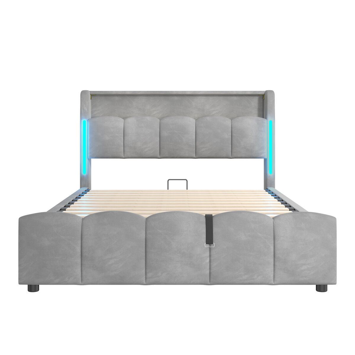 Cama estofada 140x200 cm - sem colchão, iluminação led, cabeceira com arrumação, usb e tipo-c, cinzenta