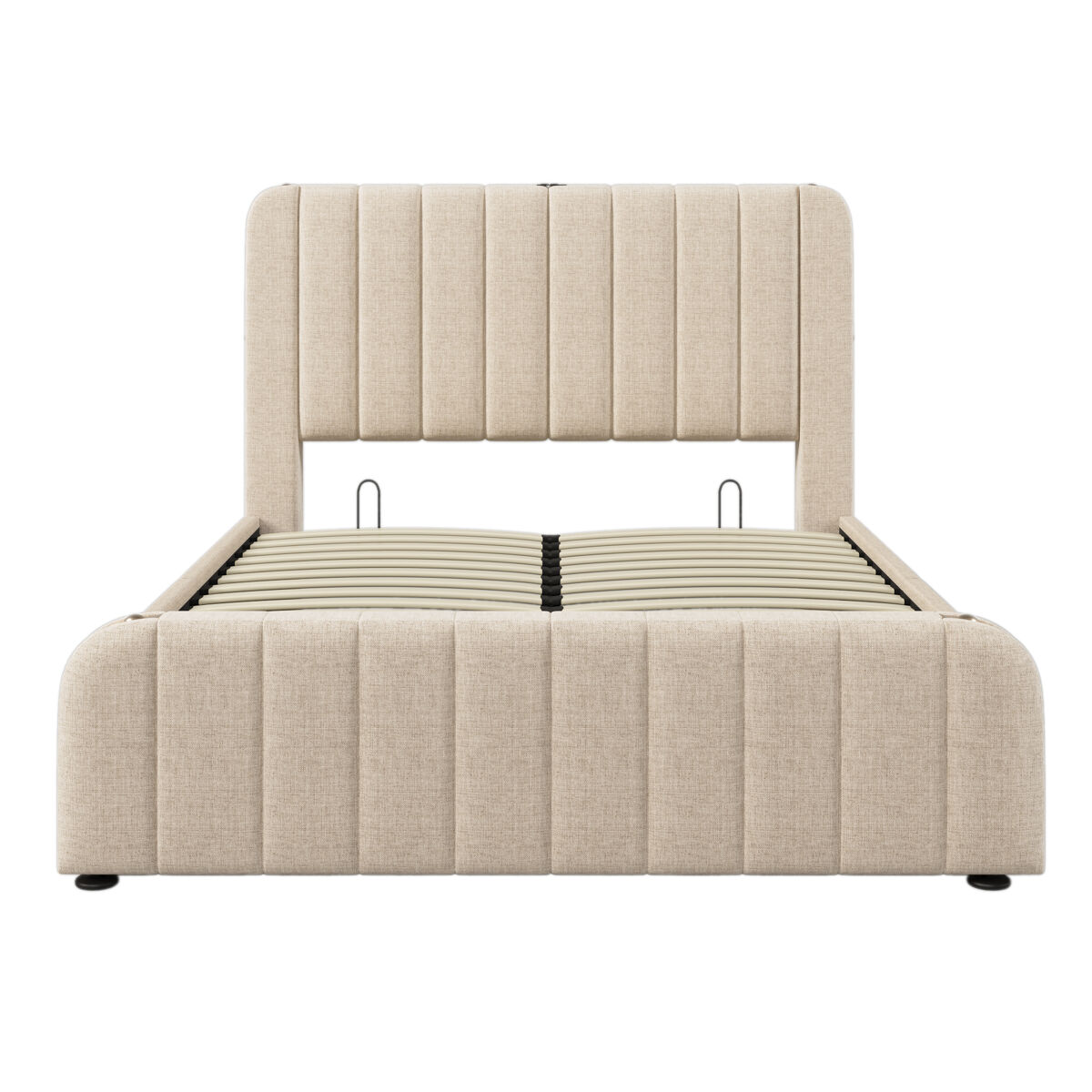 Cama polsterbett 140x200 - cabeceira acolchoada com tiras douradas, função de carregamento usb - bege