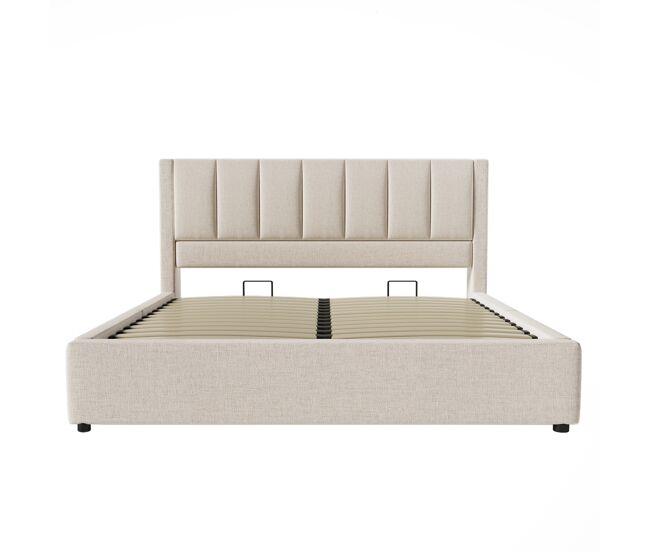 Cama estofada 160x200 cm - com suporte oculto para chávenas, estação de carregamento, arrumação - bege