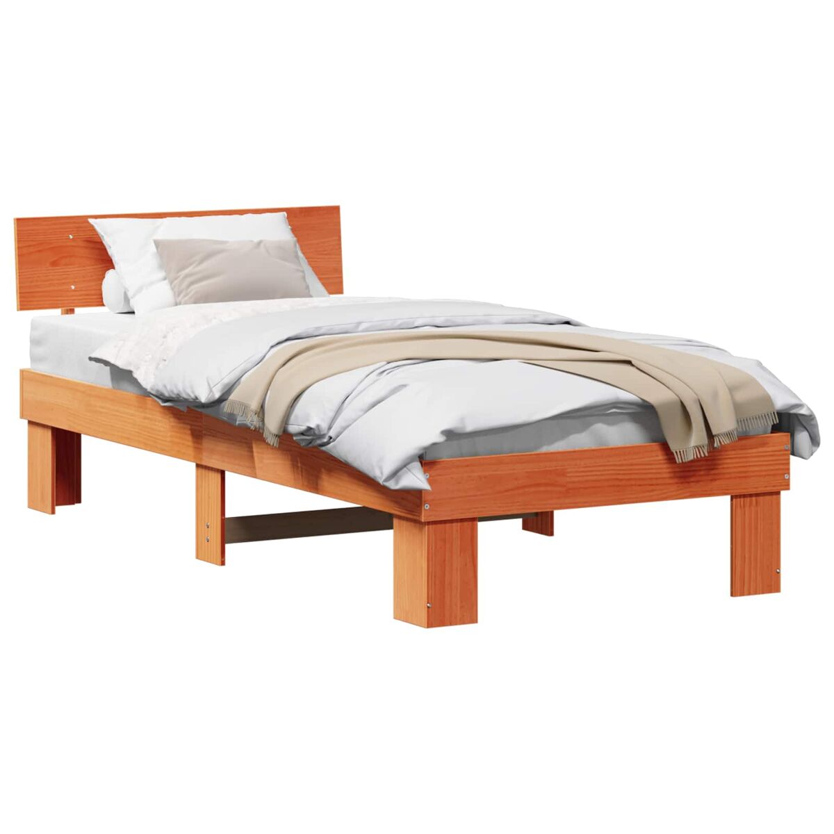 Estrutura de cama de solteiro para adultos com cabeceira - marrom cera 100 x 200 cm