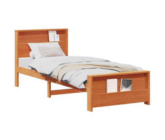 Estrutura de cama de solteiro para adultos - marrom cera 100 x 200 cm madeira processada
