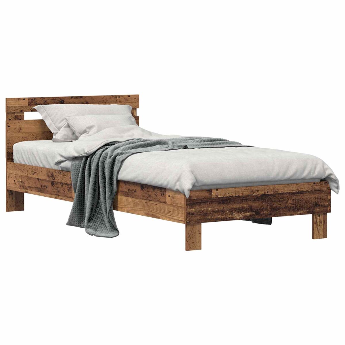 Estrutura de cama de solteiro para adultos madeira antiga 75 x 190 cm madeira processada