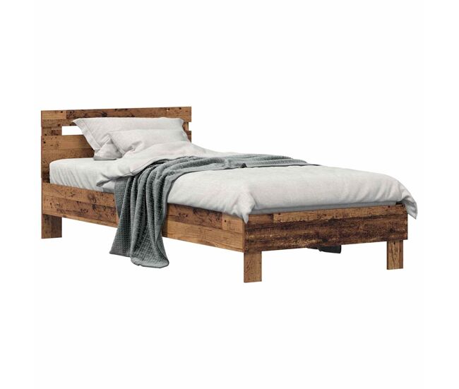 Estrutura de cama de solteiro para adultos madeira antiga 75 x 190 cm madeira processada