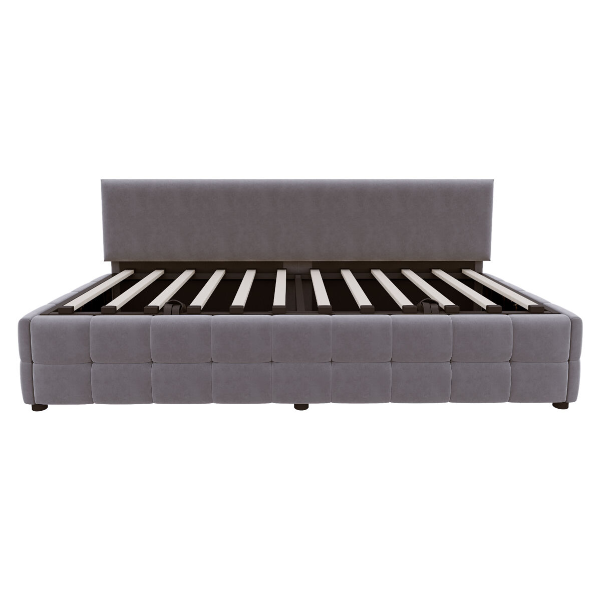 Cama multifuncional 90x200 cm - com arrumação hidráulica, encosto sem braços, padrão xadrez - cinza escuro