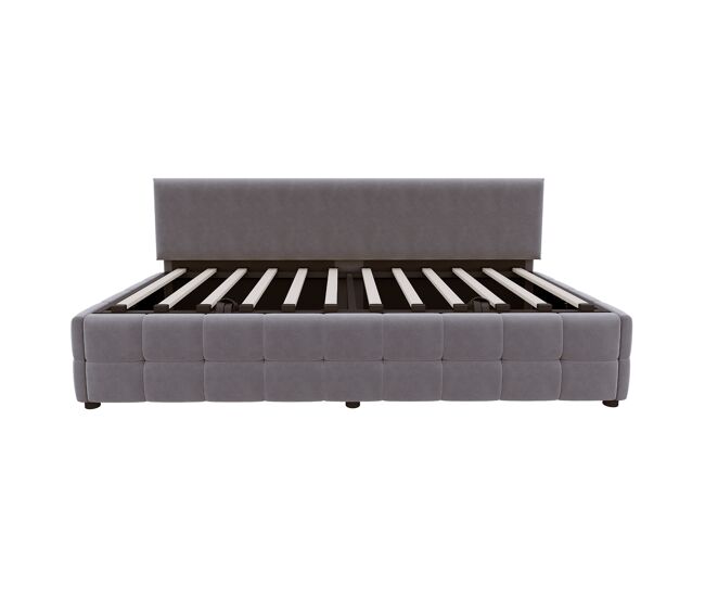 Cama multifuncional 90x200 cm - com arrumação hidráulica, encosto sem braços, padrão xadrez - cinza escuro