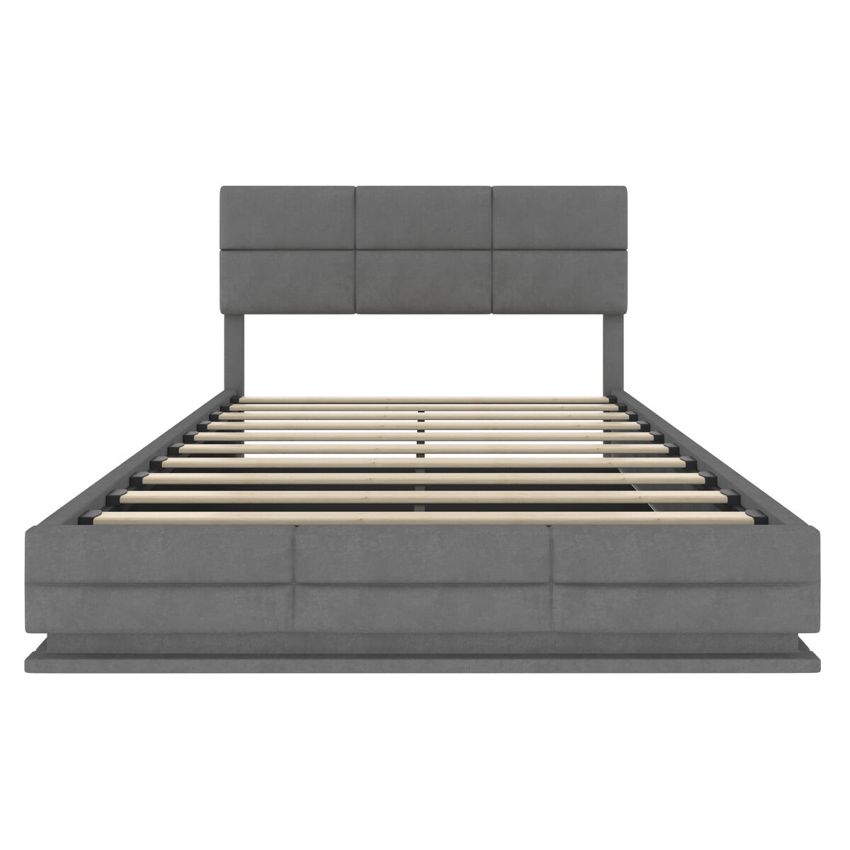 Cama estofada 160x200 cm - cabeceira ajustável, portas usb/type-c, iluminação led, sistema hidráulico, armazenamento xxl - gris