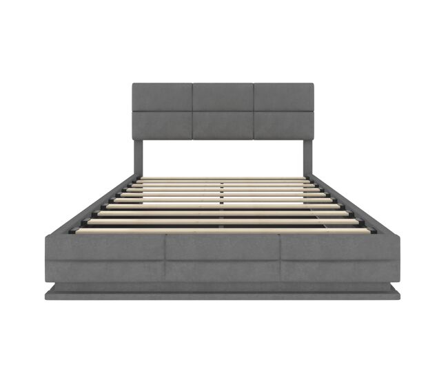 Cama estofada 160x200 cm - cabeceira ajustável, portas usb/type-c, iluminação led, sistema hidráulico, armazenamento xxl - gris