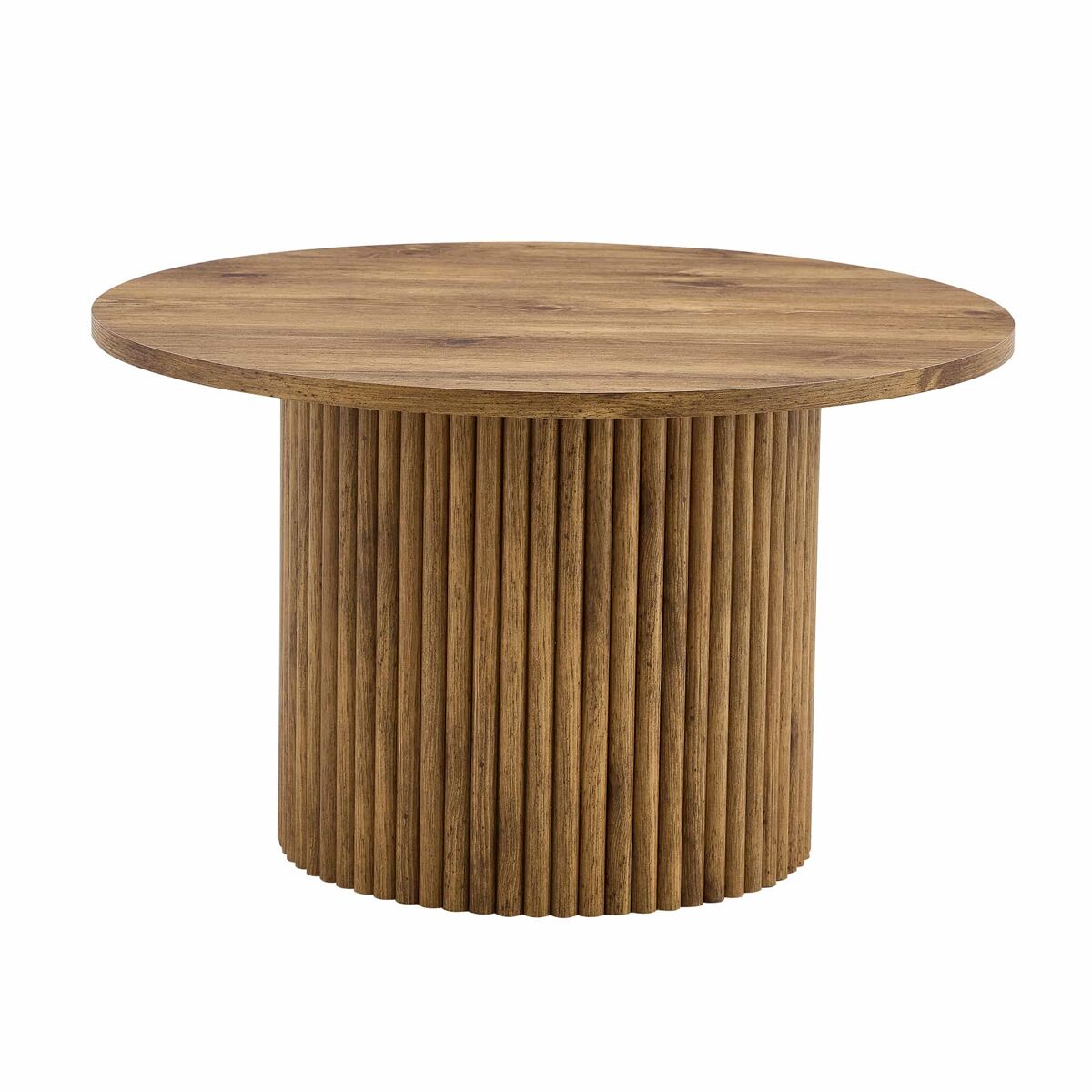 Mesa de centro redonda de 70 cm - design com colunas romanas, estrutura metálica integrada, estilo retro de luxo para a sala de estar - cor de madeira