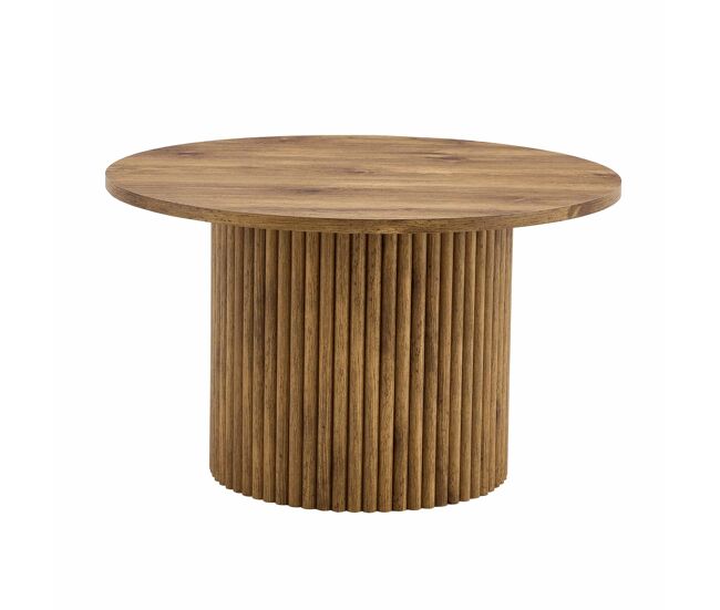 Mesa de centro redonda de 70 cm - design com colunas romanas, estrutura metálica integrada, estilo retro de luxo para a sala de estar - cor de madeira