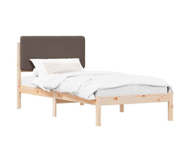 Estrutura de cama de solteiro design com cabeceira estofada cinzento-acastanhado