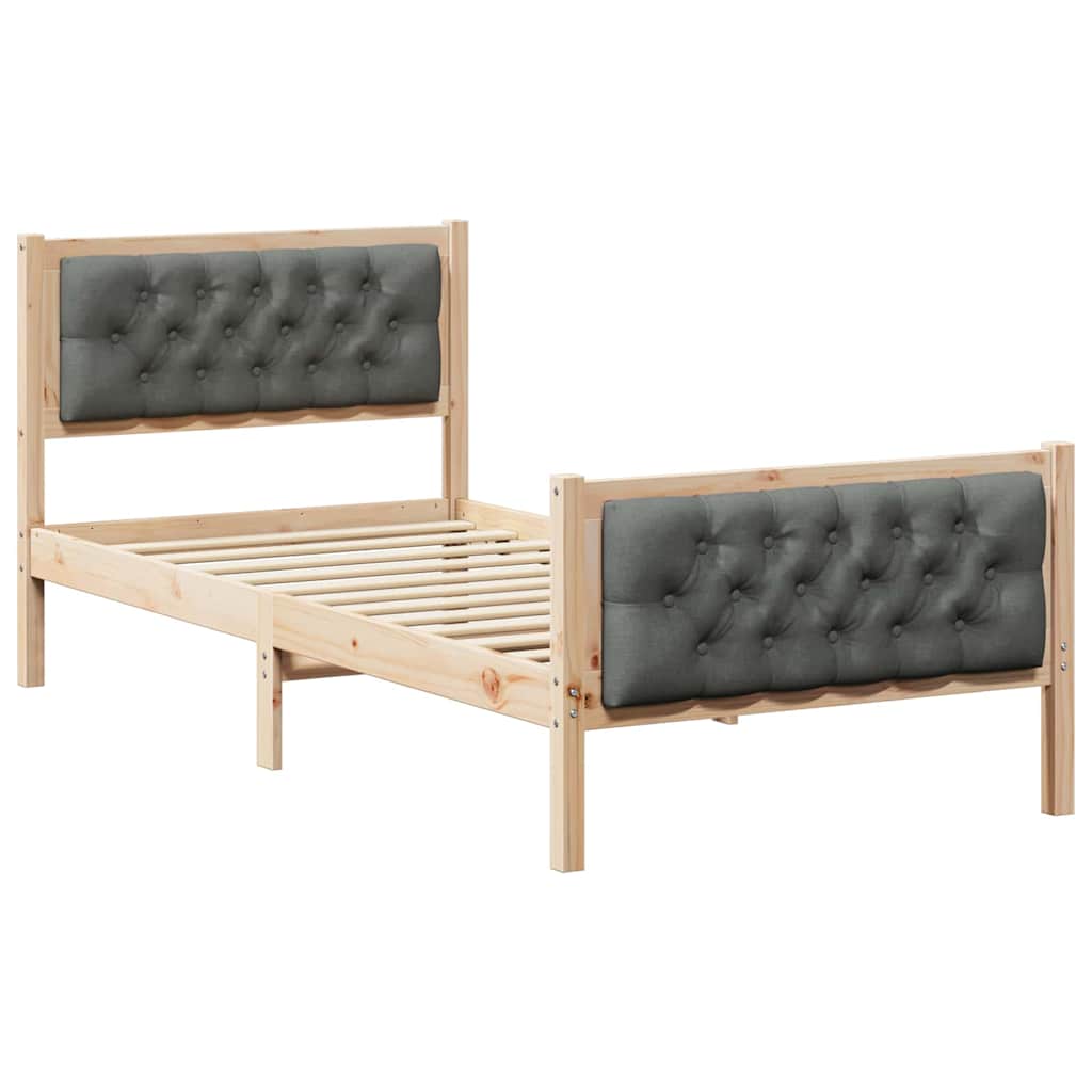 Estrutura de cama de solteiro para adultos com cabeceira cinza escuro 90 x 190 cm