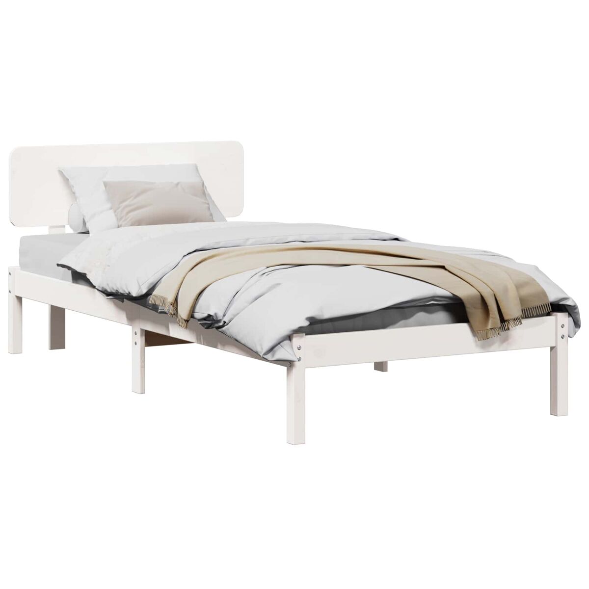 Estrutura de cama de solteiro para adultos com cabeceira - branco 100 x 200 cm