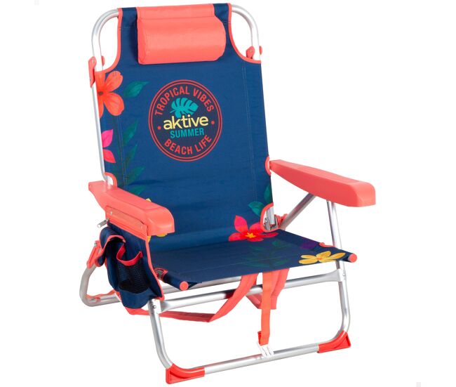 Aktive cadeira de praia dobrável multiposições 50x54x80 cm com bolsos