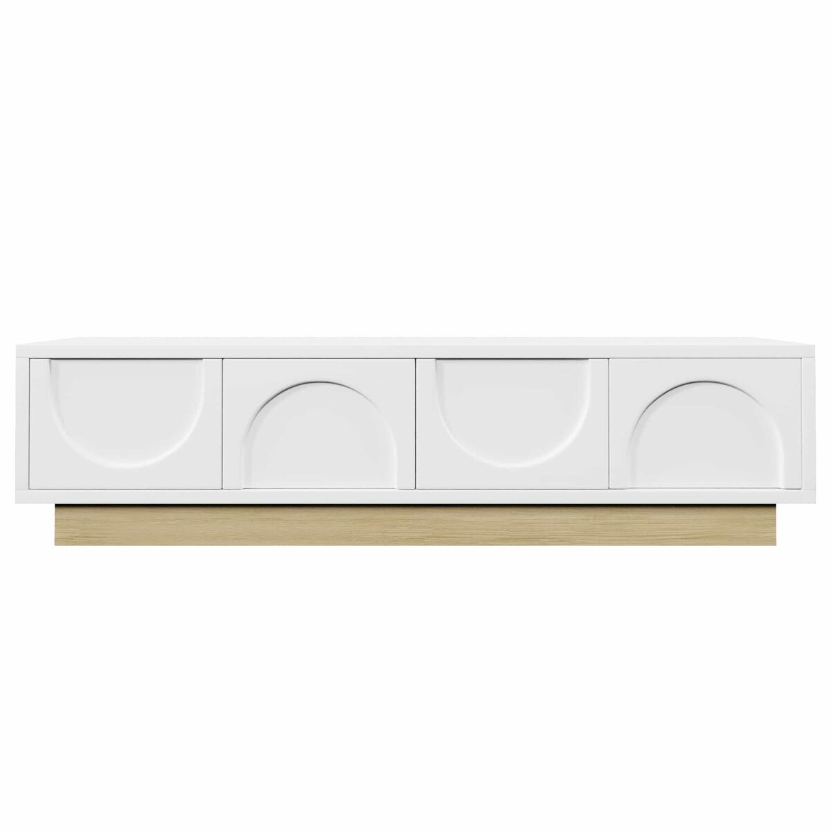 Móvel de tv moderno de 175 cm - design minimalista curvo, veios de madeira, amplo espaço de arrumação e organização de cabos - branco