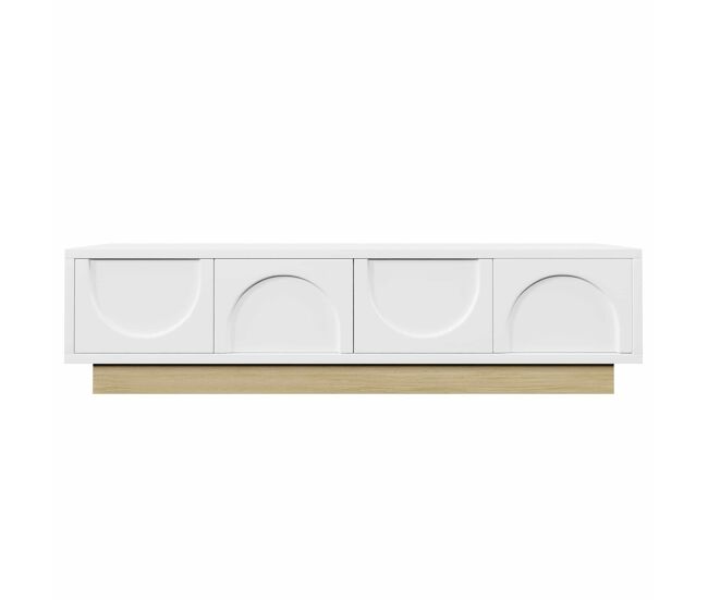 Móvel de tv moderno de 175 cm - design minimalista curvo, veios de madeira, amplo espaço de arrumação e organização de cabos - branco