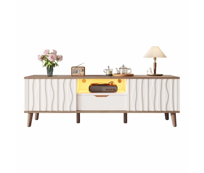 Móvel para tv led 160x40x52 cm - com arrumação, porta de correr, para tvs até 70", estilo moderno para sala de estar e quarto - branco e nogueira