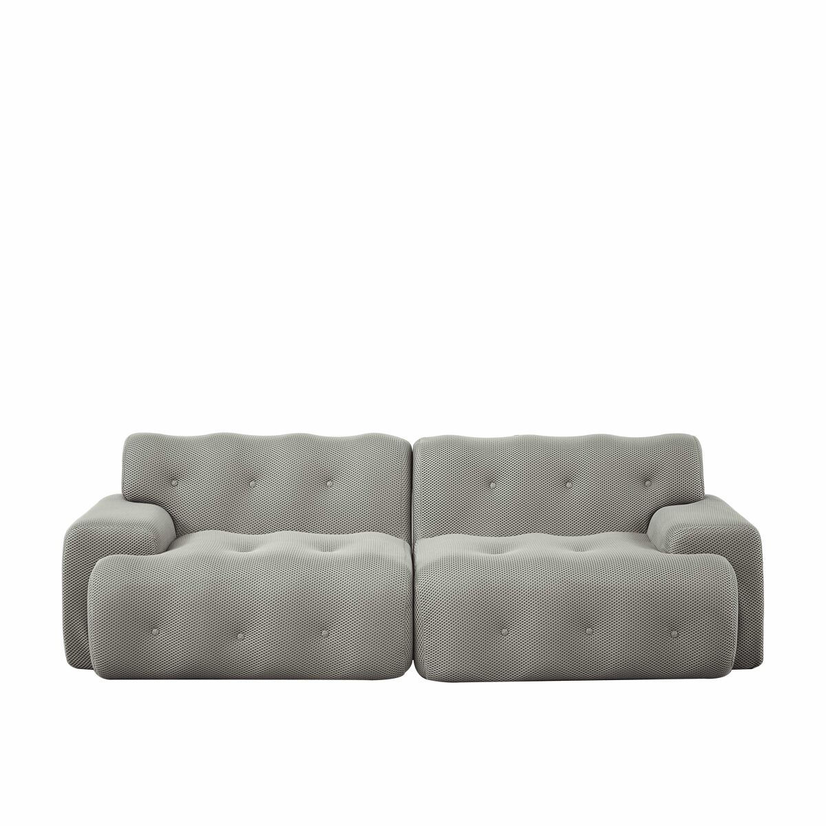 Sofá cloud de 2 lugares - design moderno e curvo com braços largos e estofamento com botões, sem montagem - cinzento