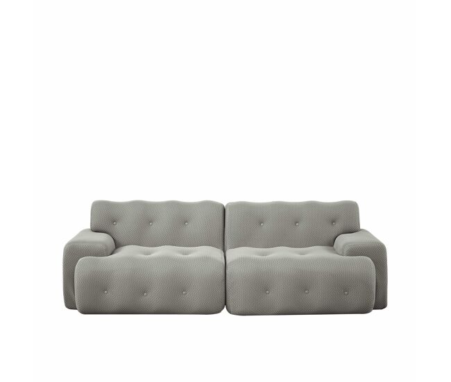 Sofá cloud de 2 lugares - design moderno e curvo com braços largos e estofamento com botões, sem montagem - gris