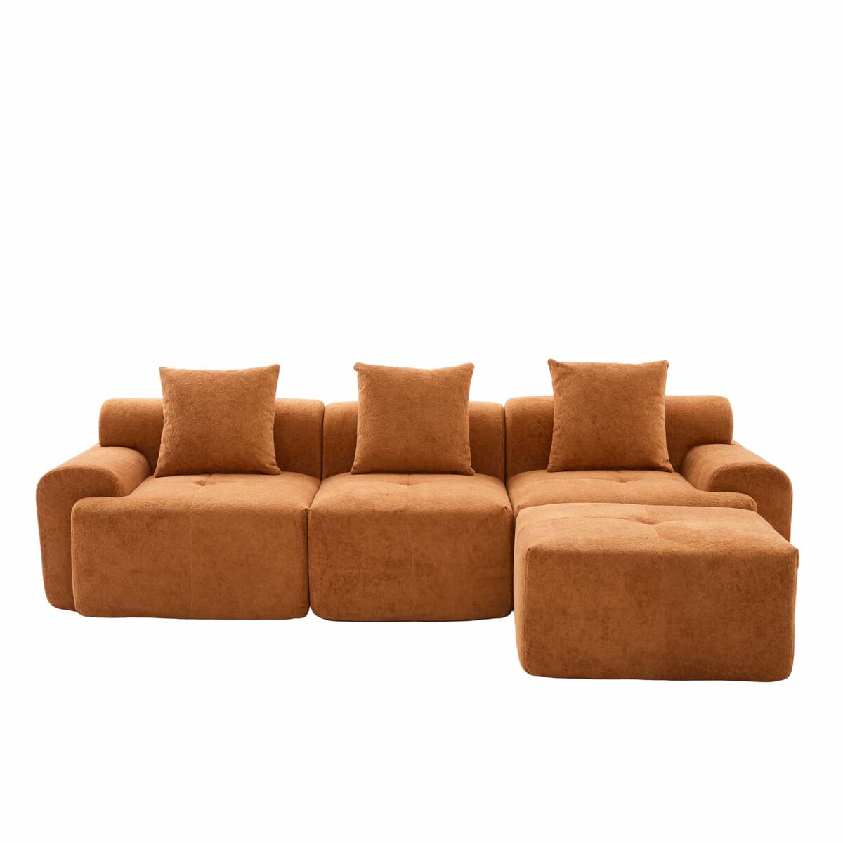 Sofá modular de 3 lugares 268×102×78 cm - em forma de l, sem estrutura, espuma viscoelástica, sem montagem - laranja