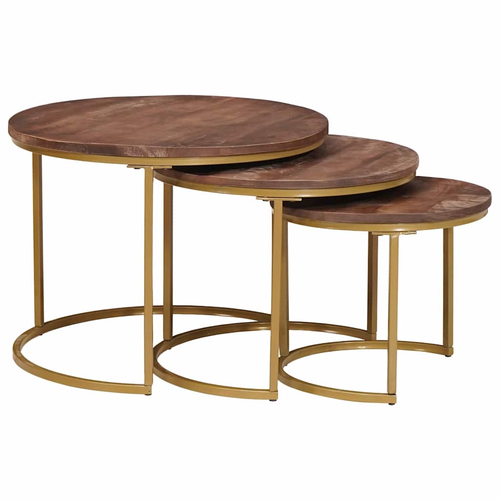 3 pcs mesas de centro empilháveis - mesas baixas marrom escuro